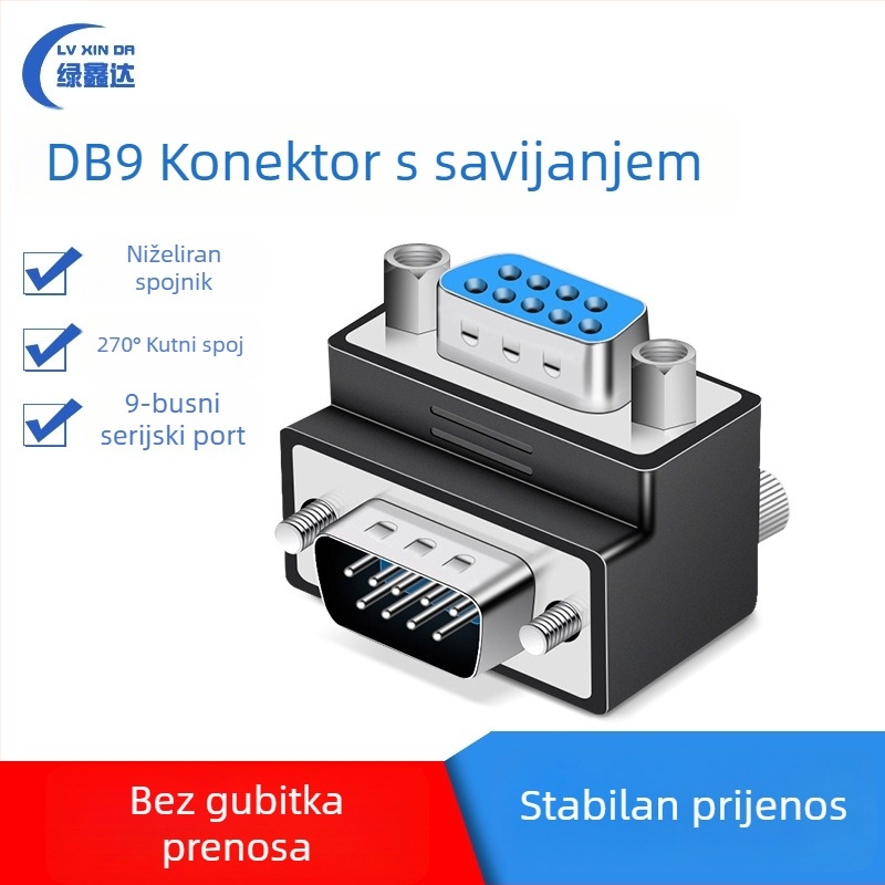 DB9 adapter s višestrukim konektorima: muški-muški-ženski-ženski-muški, 270° kut desnog kuta, RS232 protokol, kompatibilan s Windows 7+ za prijenosna računala i PC-e