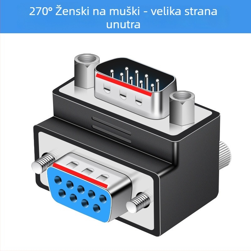 DB9 adapter s višestrukim konektorima: muški-muški-ženski-ženski-muški, 270° kut desnog kuta, RS232 protokol, kompatibilan s Windows 7+ za prijenosna računala i PC-e