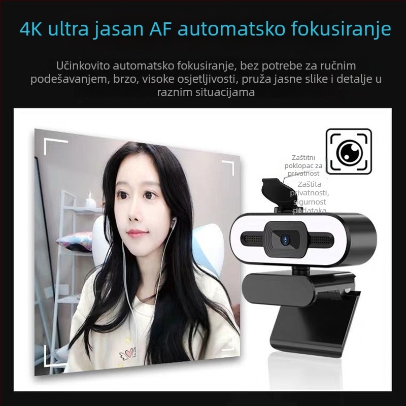 Web kamera za stolno i prijenosno računalo s 4K Ultra HD, 8MP senzor, autofokus, USB 2.0, ugrađeni mikrofon