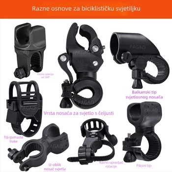 Višestruki U-oblik držač lampe s 360° rotacijom, auto klip i nosač za bicikl, USB-C, 1200mAh, montaža remenom