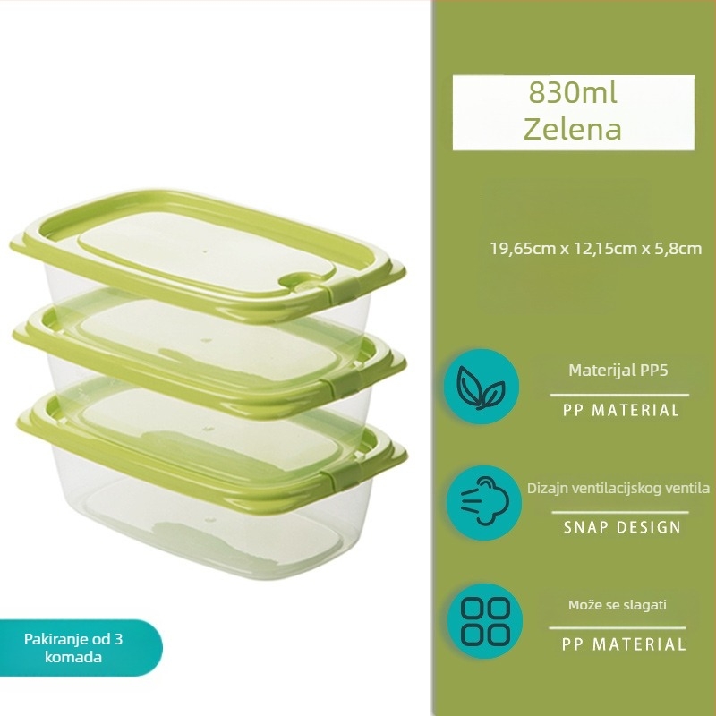 Camellia kutija za hranu, plastična, pravokutna, mikrovalna sigurna, s poklopcem