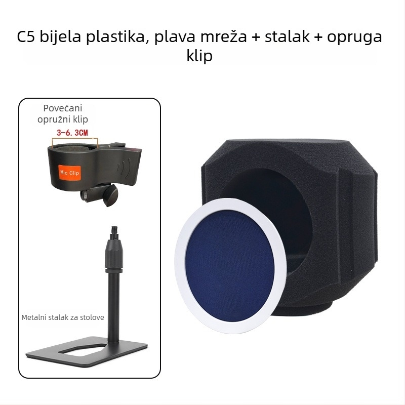 Set za mikrofon: vjetrozaštita, izolacijski štit i zvučni apsorpcijski pokrov za prijenos uživo i snimanje (Model C5, Brend HZM&C)