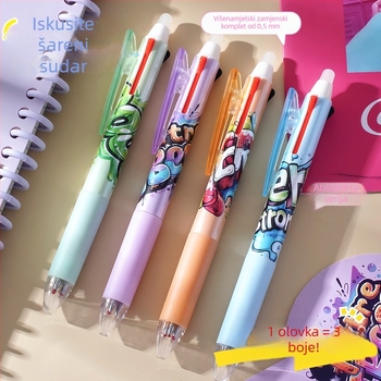 Cartoon serija izbrisivo pero s push-type mehanizmom, kuglična vrh, nehrđajući čelik vrh, plastično kućište