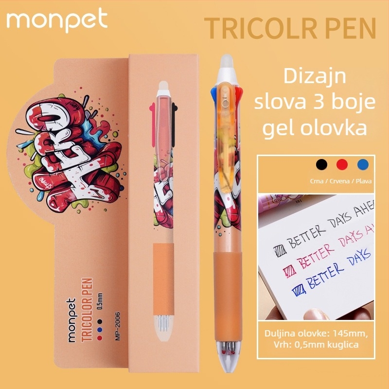 Cartoon serija izbrisivo pero s push-type mehanizmom, kuglična vrh, nehrđajući čelik vrh, plastično kućište