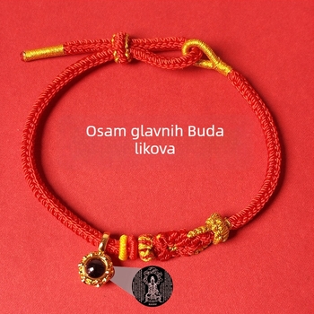 Unisex narukvica s 12 znakova zodijaka, osam zaštitnih božanstava, crveni konac, zlatni Budin čvor i projekcija Buddhe