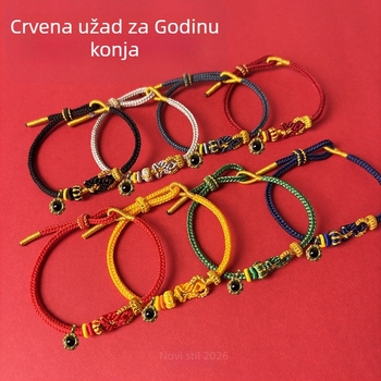 Unisex narukvica s 12 znakova zodijaka, osam zaštitnih božanstava, crveni konac, zlatni Budin čvor i projekcija Buddhe