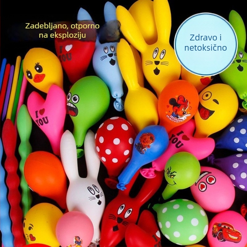 Set balona za djecu s crtanim motivima, netoksični debeli gumeni baloni, raznovrsni dugi baloni u obliku srca, baloni za igru
