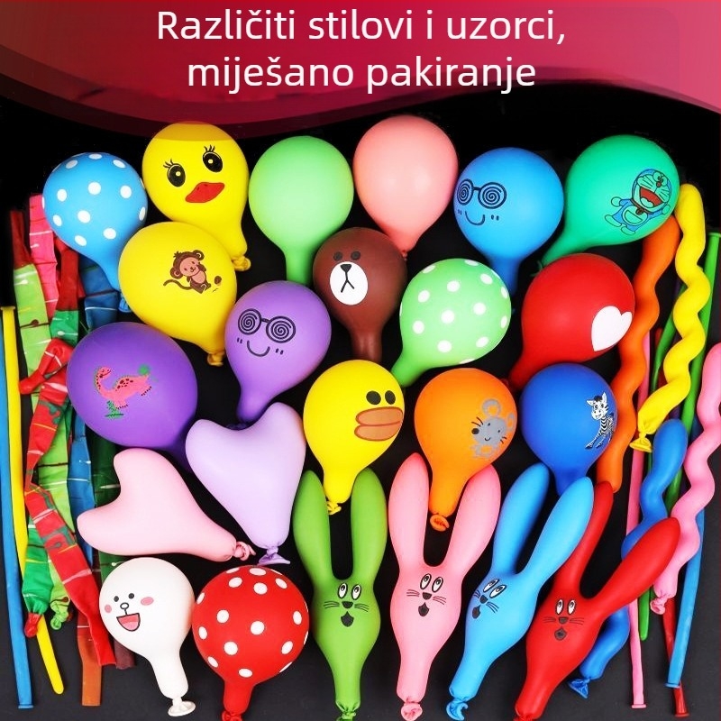 Set balona za djecu s crtanim motivima, netoksični debeli gumeni baloni, raznovrsni dugi baloni u obliku srca, baloni za igru