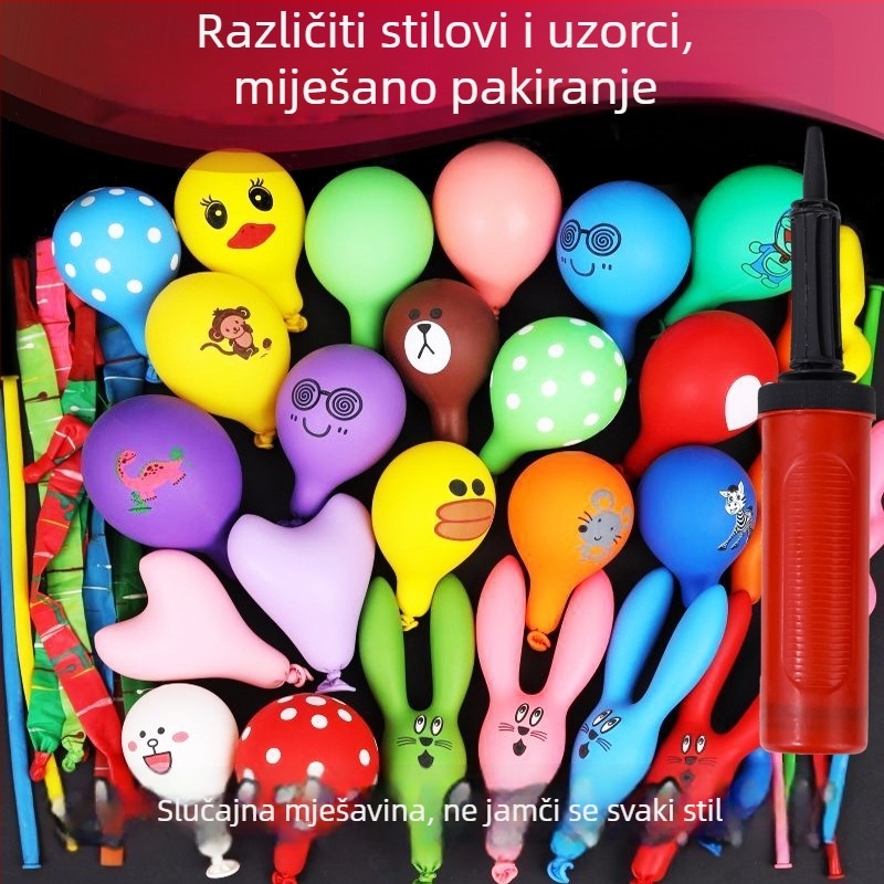 Set balona za djecu s crtanim motivima, netoksični debeli gumeni baloni, raznovrsni dugi baloni u obliku srca, baloni za igru