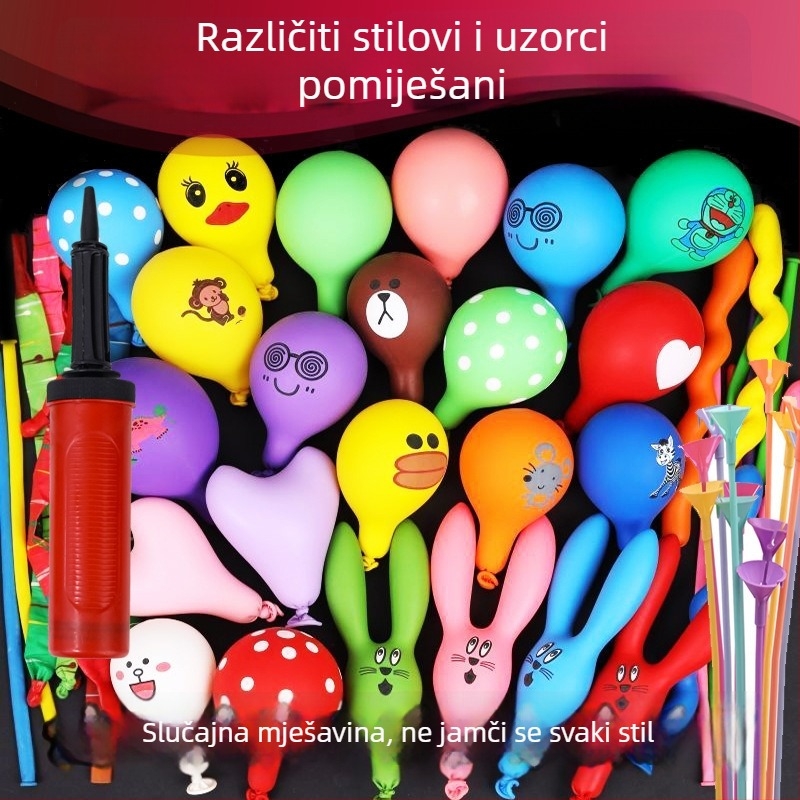 Set balona za djecu s crtanim motivima, netoksični debeli gumeni baloni, raznovrsni dugi baloni u obliku srca, baloni za igru
