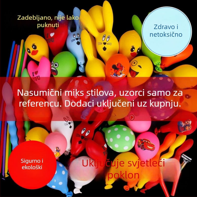 Set balona za djecu s crtanim motivima, netoksični debeli gumeni baloni, raznovrsni dugi baloni u obliku srca, baloni za igru