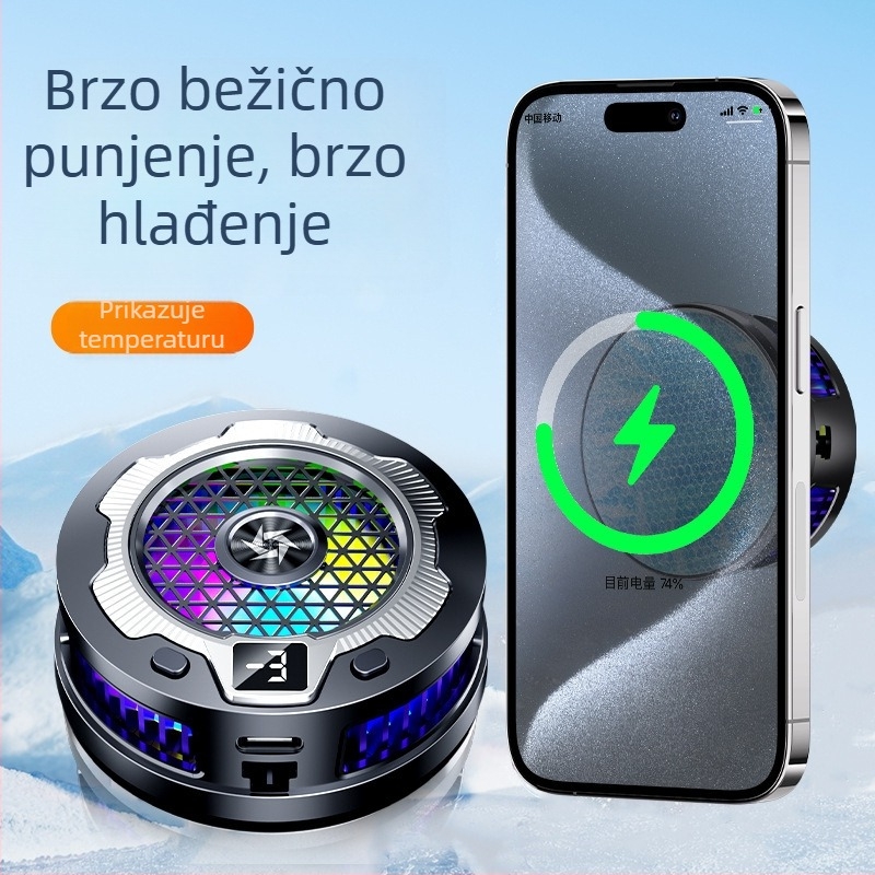 SL15 Tiho bežično punjenje radi radiator s magnetskim stražnjim klipom – 2-u-1 poluvodičko hlađenje, 15W, ABS + aluminijska legura, 74 g, Type-C
