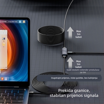 Type-C ženski na USB-A 3.2 signalni extender, USB 3.2 produžni kabel, do 5 m, 15W napajanje