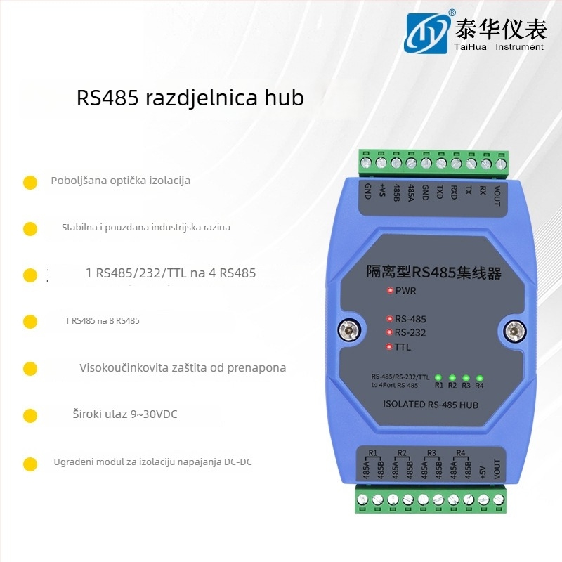 Industrijski RS-485 hub za 2/4/8 kanala s optičkom izolacijom i proširenjem sabirnice, RS-485 repetitor
