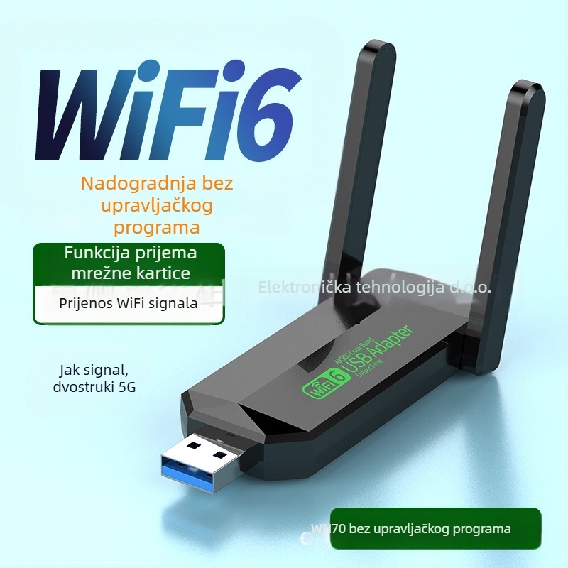USB bežični mrežni adapter s dvostrukim pojasevima, do 1300 Mbps, 2,4/5 GHz, bez upravljačkog programa, za prijenosna i stolna računala