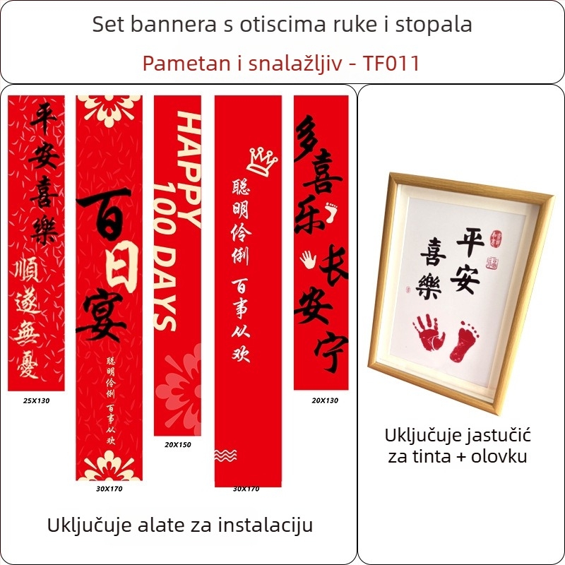 Set dekoracije prostora za bebinih 100 dana — viseći banner i dekorativni rekviziti (novi stil)