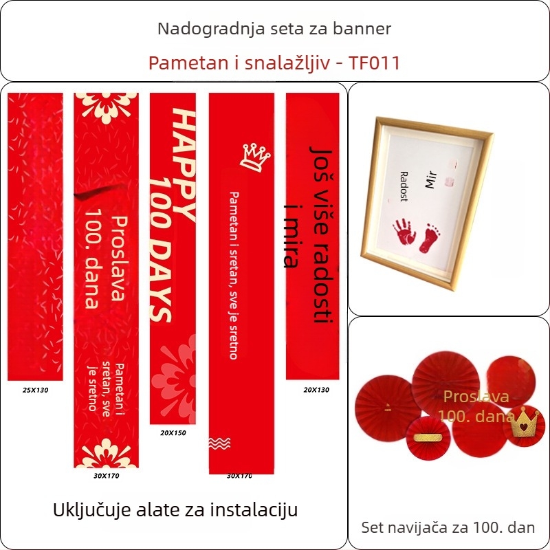 Set dekoracije prostora za bebinih 100 dana — viseći banner i dekorativni rekviziti (novi stil)