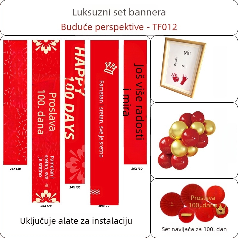 Set dekoracije prostora za bebinih 100 dana — viseći banner i dekorativni rekviziti (novi stil)