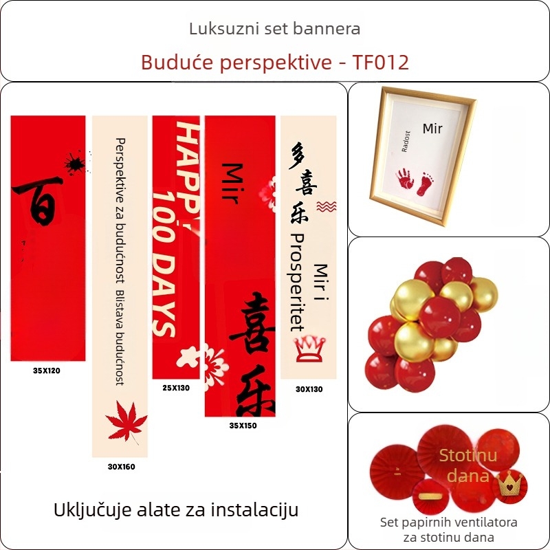 Set dekoracije prostora za bebinih 100 dana — viseći banner i dekorativni rekviziti (novi stil)