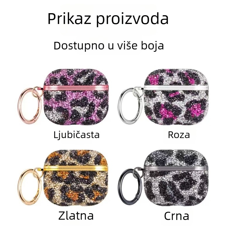 Zaštitni kućište za AirPods s leopard printom i kristalima, kompatibilno s AirPods 4. generacije i AirPods Pro 2. generacije (1.–2. generacije)