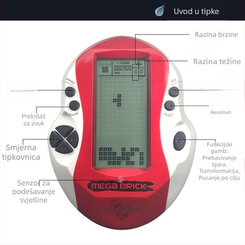 Napajana ručna retro Tetris konzola s pozadinskim osvjetljenjem i velikim zaslonom, za jednog igrača
