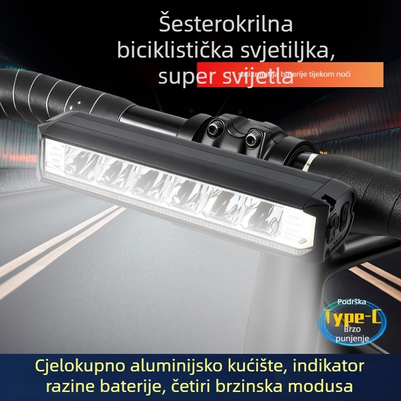 Gelin USB-C punjivo prednje svjetlo za bicikl, aluminijska legura, 2600 lumena, noćna vožnja, montaža vijcima