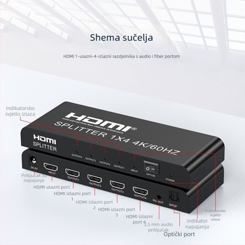 HDMI 2.0 splitter 1x4 sa zvukom i optičkim odvajanjem, 4K60Hz, upravljanje napajanjem