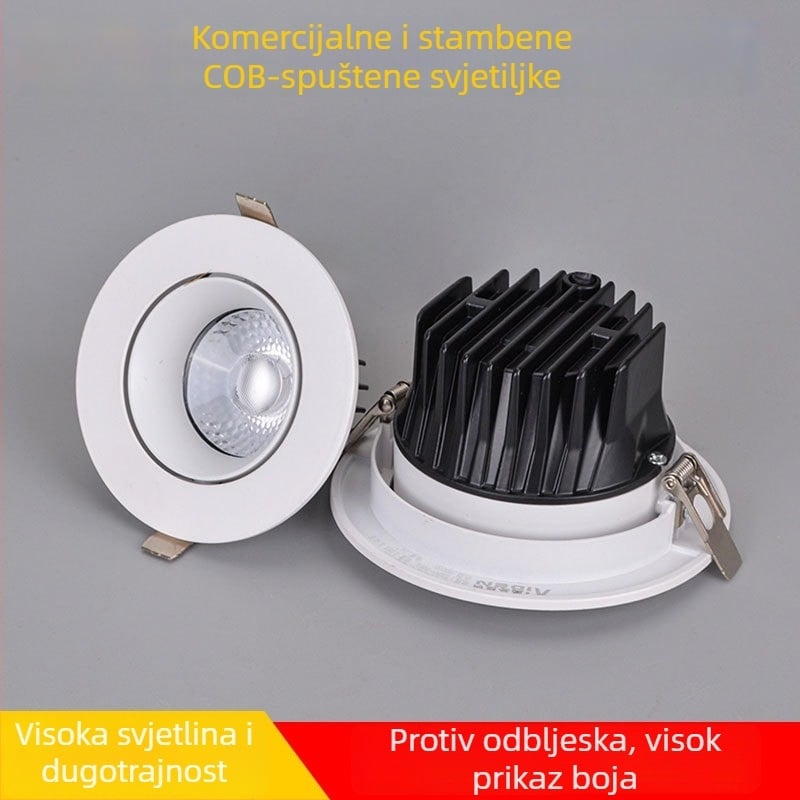 Stropni COB LED reflektor od lijevanog aluminija, ugrađen, moderni minimalistički stil, CRI 80–89, napon ≤36V