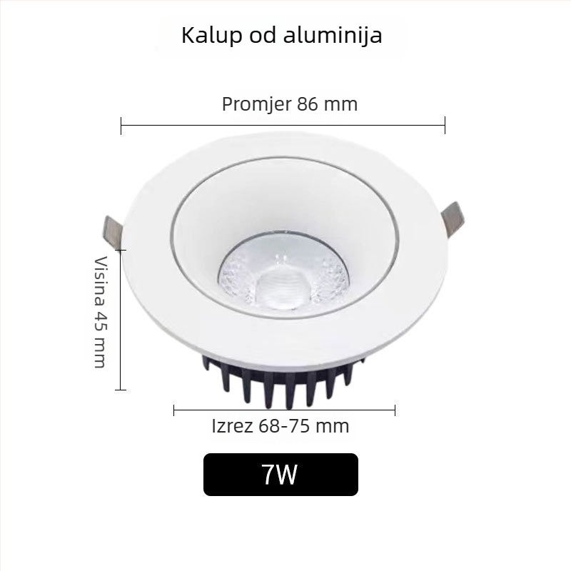 Stropni COB LED reflektor od lijevanog aluminija, ugrađen, moderni minimalistički stil, CRI 80–89, napon ≤36V