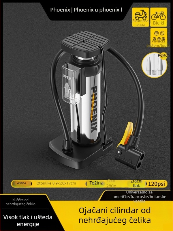 Pedalna ručna pumpa za zrak za bicikl, prijenosna, visokotlačna, za kućnu upotrebu