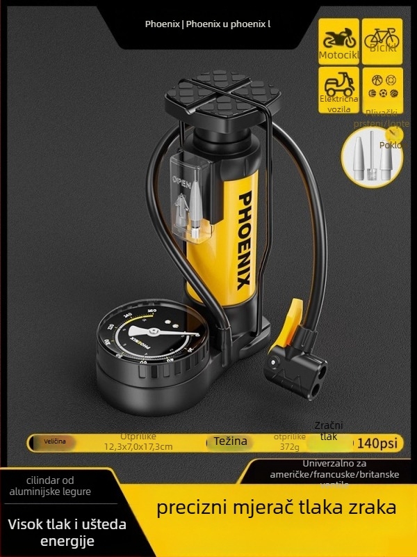 Pedalna ručna pumpa za zrak za bicikl, prijenosna, visokotlačna, za kućnu upotrebu