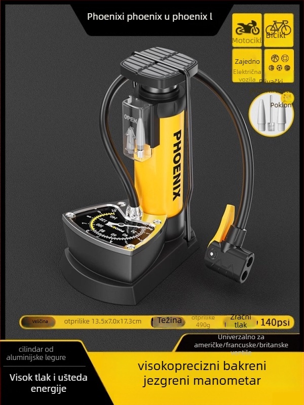 Pedalna ručna pumpa za zrak za bicikl, prijenosna, visokotlačna, za kućnu upotrebu