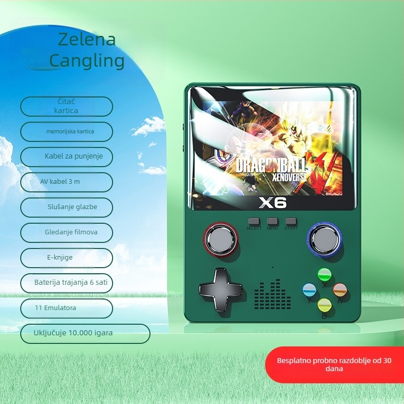 X6 prijenosna igraća konzola s HD velikim zaslonom, PSP-stil dvostruki joystick, emulator s bogatom knjižnicom igara, retro dizajn