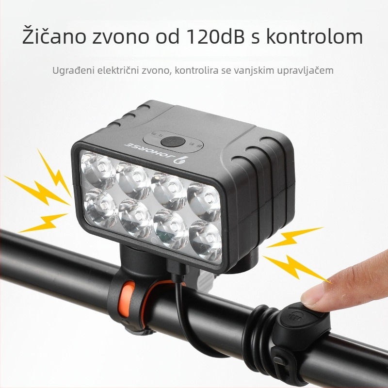JOHORSE Osam LED prednja svjetiljka za bicikl – punjiva, vodootporna, za planinski bicikl