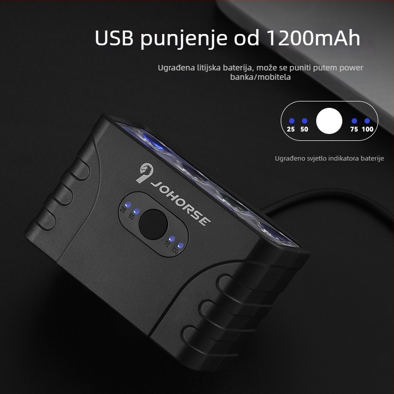 JOHORSE Osam LED prednja svjetiljka za bicikl – punjiva, vodootporna, za planinski bicikl