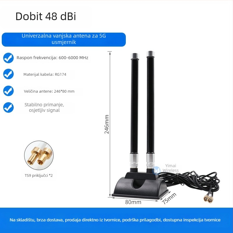 5G antena za usmjerivač CPE Pro s TS9 konektorom i vanjskim produžnim kabelom