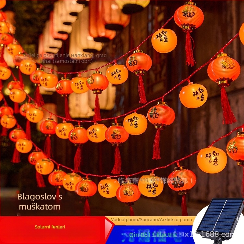 Dekorativna solarna svjetiljka – persimon oblik s vrećicom blagoslova, IP43, 110V, vijek trajanja 5000 h