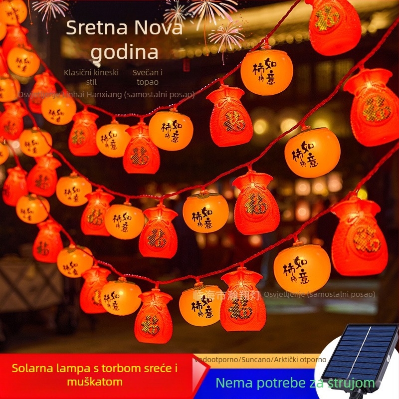 Dekorativna solarna svjetiljka – persimon oblik s vrećicom blagoslova, IP43, 110V, vijek trajanja 5000 h