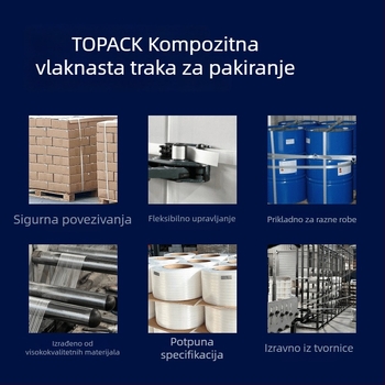 Fleksibilne trake za pakiranje - industrijske klase, poliestersko vlakno, naprezanje 1200 kg, promjer unutarnjeg role 200 mm, Topack