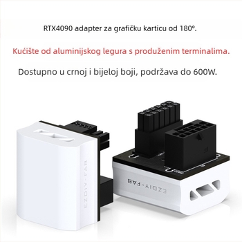 12-pinski usmjeravajući dio za napajanje RTX4090 grafičke kartice, 16-pin 12+4P, 180° zavoj, ABS materijal