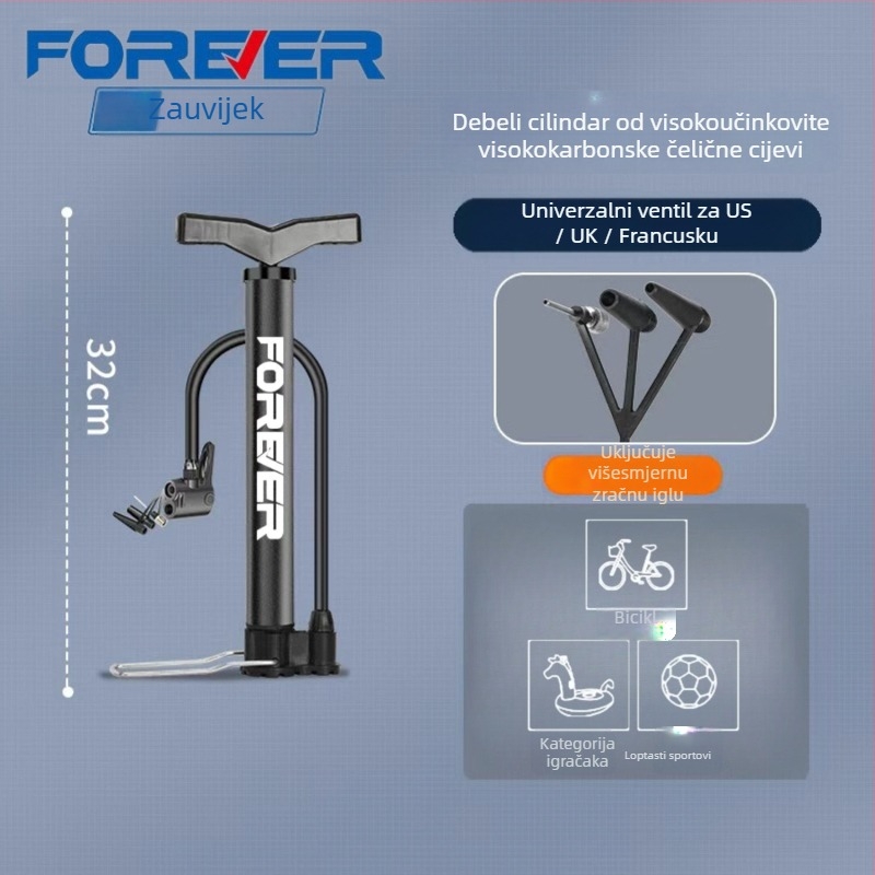 Visokotlašna ručna pumpa za bicikl, e-bike, motocikl, automobil, kućnu upotrebu i košarku – višenamjenska