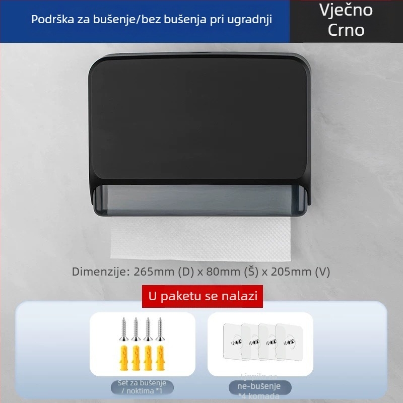 Držač kutije maramica za zid od ABS-a, bez bušenja, vodootporan, višestruka namjena, model 4015