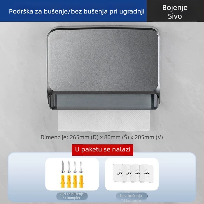 Držač kutije maramica za zid od ABS-a, bez bušenja, vodootporan, višestruka namjena, model 4015