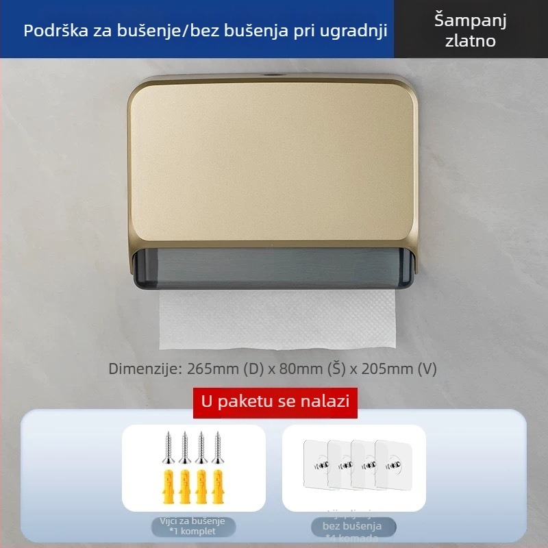 Držač kutije maramica za zid od ABS-a, bez bušenja, vodootporan, višestruka namjena, model 4015