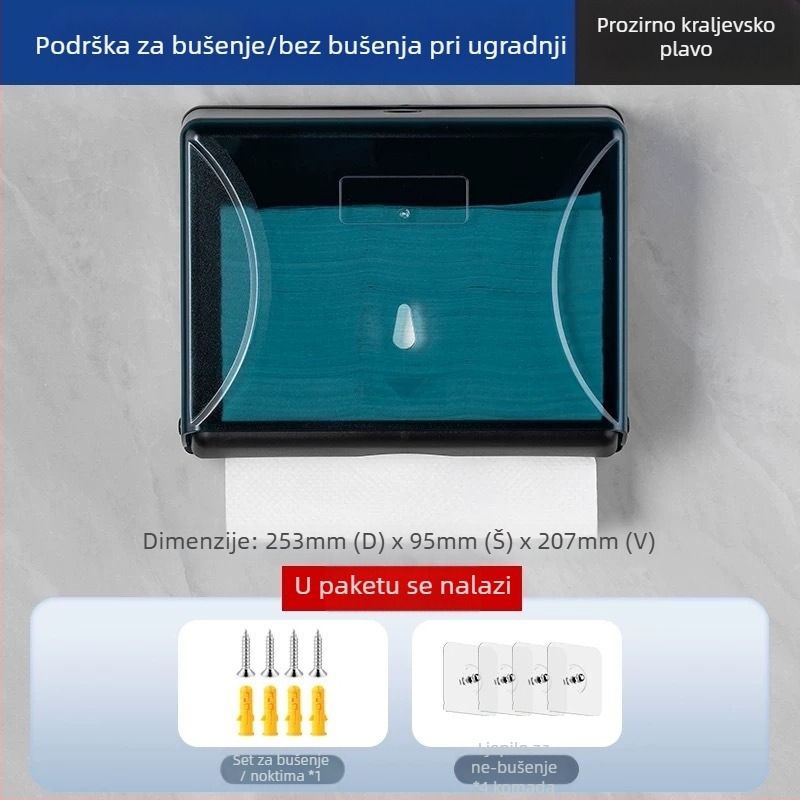 Držač kutije maramica za zid od ABS-a, bez bušenja, vodootporan, višestruka namjena, model 4015