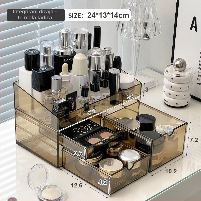 Kutija za kozmetiku s ladicama, transparentni PS kućište, model All-in-one amber cosmetic case, kapacitet 18 L