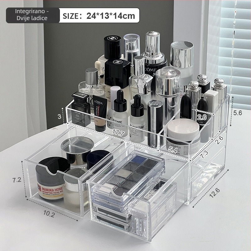 Kutija za kozmetiku s ladicama, transparentni PS kućište, model All-in-one amber cosmetic case, kapacitet 18 L