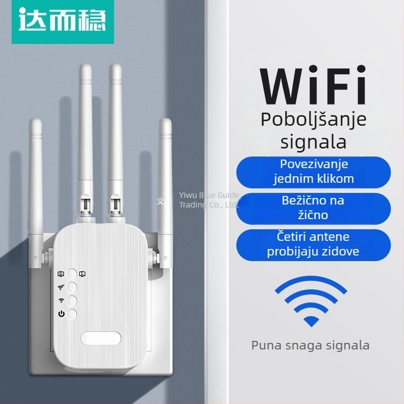 Daerwen WiFi pojačivač signala i bežični ponavljač s kabelskim Gigabit usmjerivačem, 1200 Mbps