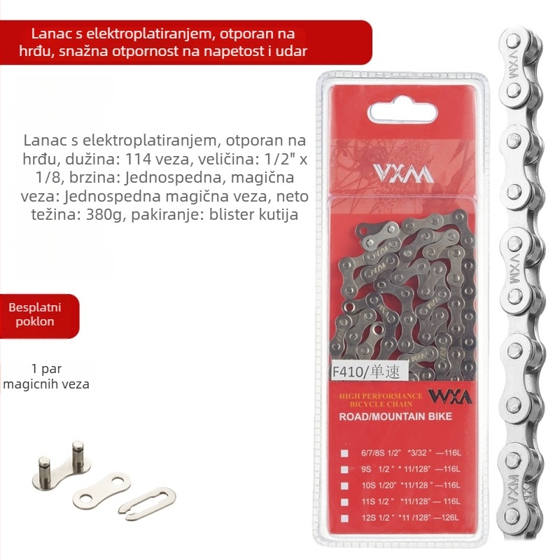 Lanac za bicikl za planinski i cestovni, 8 brzina, sekcija 116, razmak 7,2, karbonska čelika
