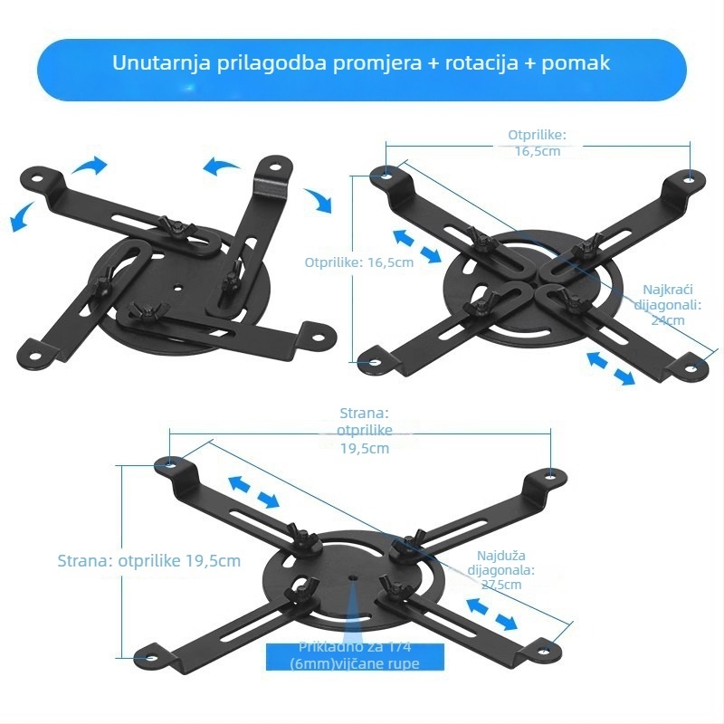 Pribor za projektorski stativ – željezna konstrukcija, nosivost 5 kg, stupac s 1 sekcijom, težina 500 g